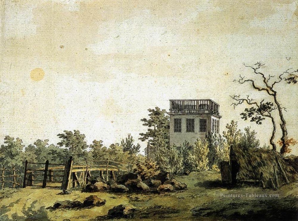 Paysage avec Pavilion romantique Caspar David Friedrich Peintures à l'huile